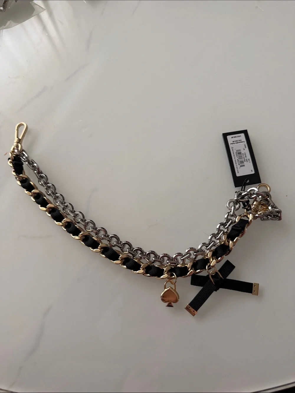 kate spade Gold & Silver Chain Strap with Black Ribbon and Charms